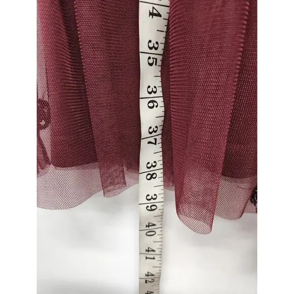 Gianni Bini Women's Wendy Burgundy Sequin Mesh Embroidered Floral Dress, Size 0 - Picture 8 of 14